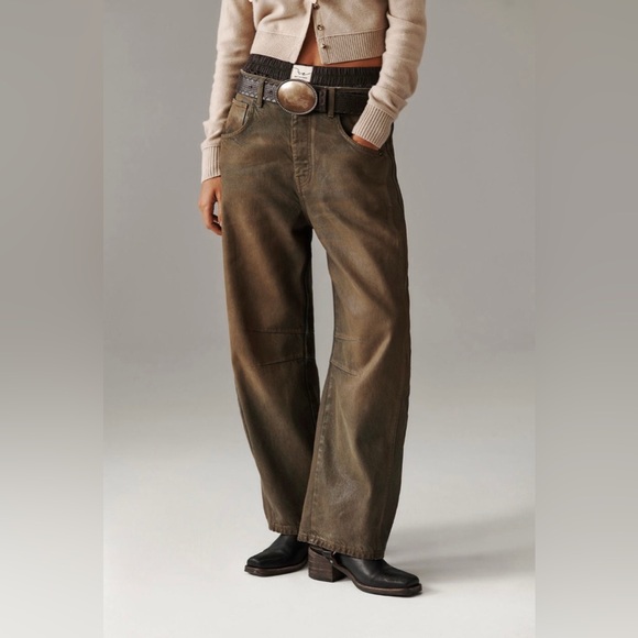 𝓯𝓹 Free People ~ We The Free Good Luck Coated Barrel Jeans - Picture 6 of 12